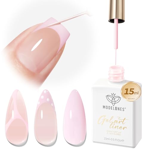 modelones Pink French Tip Liner Gel Polish, 15 ML Light Baby Blush Pastel Color Soft Pale Paint Swirl Nail Art with Fine Line Brush Soak Off U V DIY Home Salon Professional Manicure Gift for Women - color: Baby Pink Liner