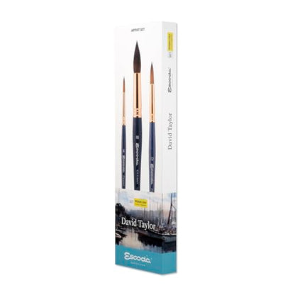 Escoda | Watercolour | Artist Set David Taylor | Size 8,12,18 | 3 Brushes | Synthetic tendo + tame | Round Pointed - size: Round Pointed