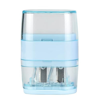 1PCS Manual Pencil Sharpener with Eraser, 2 Sharpening Holes Sharpener with Eraser for School, Office and Home Supplies (Blue) - color: Blue