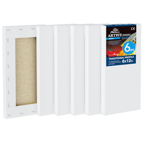 PHOENIX 6x12 Inch 6 Pack Artist Canvas - Small Rectangle Canvases for Painting - 3/4 Inch Profile, 100% Cotton 11 Oz. Gesso Primed White Blank Professional Canvas Oil & Acrylic Paints - size: 6"x12", style: Traditional