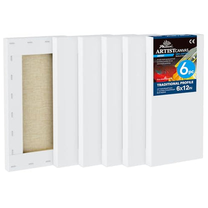 PHOENIX 6x12 Inch 6 Pack Artist Canvas - Small Rectangle Canvases for Painting - 3/4 Inch Profile, 100% Cotton 11 Oz. Gesso Primed White Blank Professional Canvas Oil & Acrylic Paints - size: 6"x12", style: Traditional