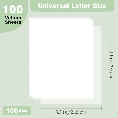 JAGERGREEN Vellum Paper 8.5 x 11 Inches 100GSM 100 Sheets, Thick Translucent Printable Vellum Paper for Invitations, Vellum Jackets, Envelopes, Crafts, Wedding Belly Bands, Tracing Paper for Sketching - size: 100 PCS