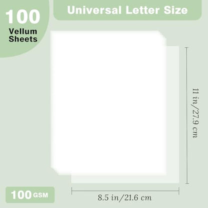 JAGERGREEN Vellum Paper 8.5 x 11 Inches 100GSM 100 Sheets, Thick Translucent Printable Vellum Paper for Invitations, Vellum Jackets, Envelopes, Crafts, Wedding Belly Bands, Tracing Paper for Sketching - size: 100 PCS