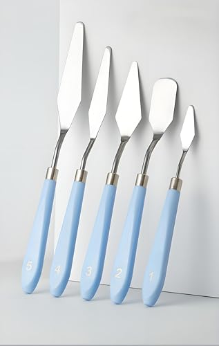 5PCS Palette Knife Set Stainless Steel Painting Spatulas for Acrylic Oil | 5 Blade Shapes for Texturing Mixing, Stainless Steel Durable Flex, Ergonomic Handles, Acrylic Oil Painting Art Supplies - color: Blue