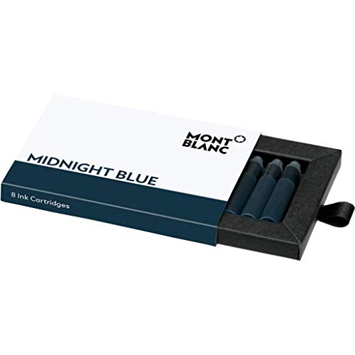 Montblanc Ink Cartridges Midnight Blue 105195 – Short International Standard Fountain Pen Refills in Blue-Black – 8 Pen Cartridges - color: Blue, style: Cartridge