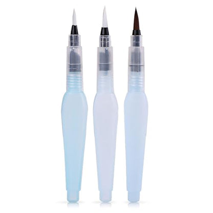 3PCS Water Brush Pen, 155mm/6.10Inch Replaceable Refill Watercolor Brush Pens, Water Brushes for Mixing Colors in Watercolor Painting