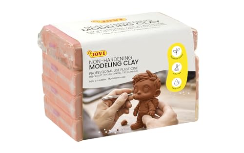 Jovi - Non-Hardening Pre-Sculpt Clay, 4 Brown Bars, 0.77 lb Each | Professional Arts and Crafts Non-Toxic and Gluten Free plasticine - color: Peach