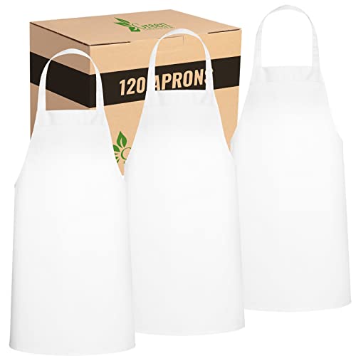 GREEN LIFESTYLE 120 Pack Professional Chef Apron – Grilling Aprons for Men, Waterproof Cooking Apron for BBQ, Work or Restaurant Use, Kitchen Aprons for Women – White, No Pockets - color: White, size: Pack of 120, No Pocket