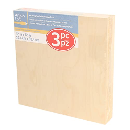 3 Pack 12" x 12" Wood Canvas Cradled Panel Boards by Artist's Loft - size: 12" x 12" (3 Pack)