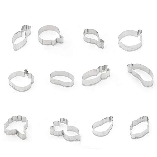12Pcs Vegetables Cookie Cutter Set, Eggplant Corn Radish Pumpkin Tomato Stainless Steel Plaque Frame Pastry Biscuit Cake Fondant Pancake Stamps Mold, A More Fun Cookie to Children