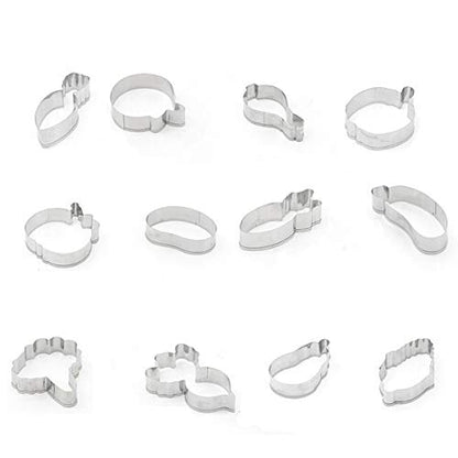 12Pcs Vegetables Cookie Cutter Set, Eggplant Corn Radish Pumpkin Tomato Stainless Steel Plaque Frame Pastry Biscuit Cake Fondant Pancake Stamps Mold, A More Fun Cookie to Children