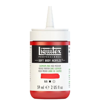 Liquitex Professional Soft Body Acrylic Paint, 59ml (2-oz) Bottle, Cadmium-Free Red Medium - color: Cadmium-free Red Medium, style: 2-oz Bottle