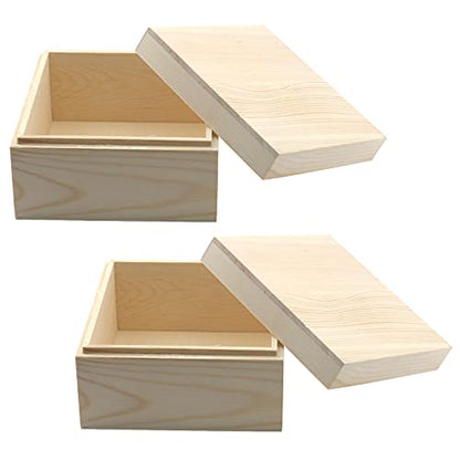 MY MIRONEY 2Pcs Wooden Unfinished Storage Box with Top Lid 4.72" x 4.72" Square Wooden Pine Box DIY Craft Stash Boxes Gift Box for Arts Hobbies and Home Storage - size: 4.72" x 4.72"