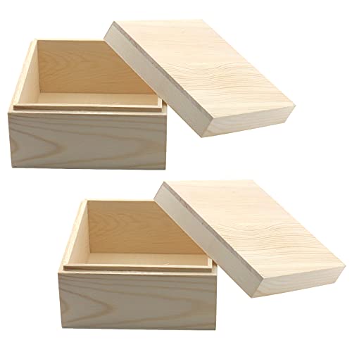 MY MIRONEY 2Pcs Wooden Unfinished Storage Box with Top Lid 4.72" x 4.72" Square Wooden Pine Box DIY Craft Stash Boxes Gift Box for Arts Hobbies and Home Storage - size: 4.72" x 4.72"