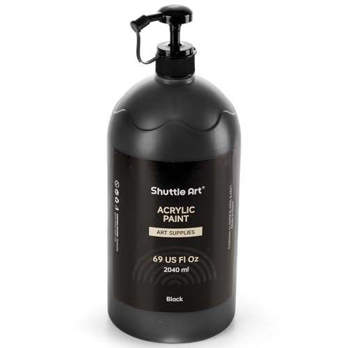 Shuttle Art Black Acrylic Paint, 69oz/2040ml Large Capacity Pump Bottle with Cover, High Coverage True Black, Fast Drying Non-Toxic Art Paint for Artists, Students, Kids & DIY Crafts - color: Black, size: 69 Fl Oz (Pack of 1)