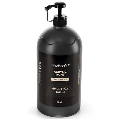 Shuttle Art Black Acrylic Paint, 69oz/2040ml Large Capacity Pump Bottle with Cover, High Coverage True Black, Fast Drying Non-Toxic Art Paint for Artists, Students, Kids & DIY Crafts - color: Black, size: 69 Fl Oz (Pack of 1)