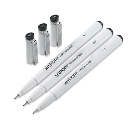 artPOP! Fineliner Pens, Waterproof Pigment Ink, Set of 3, Size 0.5, Perfect for Drawing, Sketching, Writing