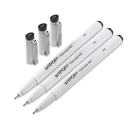 artPOP! Fineliner Pens, Waterproof Pigment Ink, Set of 3, Size 0.5, Perfect for Drawing, Sketching, Writing