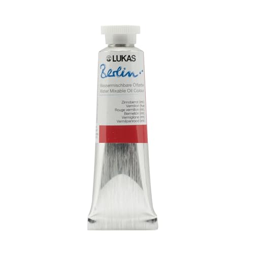 Lukas Berlin Pro Artists Water Mixable Oil Paint 37 ml Tube Vermilion Hue, Water Soluble, Lightfast Pigments, Quick Drying, Easy Clean-Up, Eco-Friendly, Professional Quality, 40 Color Range - color: Vermilion Hue, size: 1.25 Fl Oz (Pack of 1)