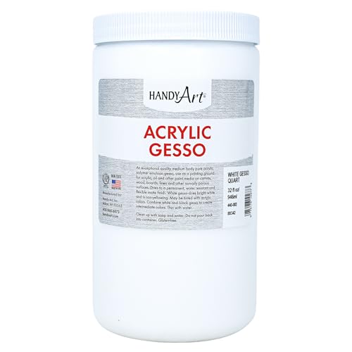 Handy Art Acrylic Gesso, 32 oz, White, Primer for Canvas, Wood, & Artist Painting Surfaces, Enhances Acrylic Paint Adhesion, Low Viscosity, Thick Coverage, Certified Safe & AP Non-Toxic, Made in USA - color: White Gesso, size: 32 Fl Oz (Pack of 1)