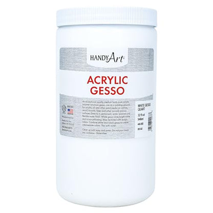 Handy Art Acrylic Gesso, 32 oz, White, Primer for Canvas, Wood, & Artist Painting Surfaces, Enhances Acrylic Paint Adhesion, Low Viscosity, Thick Coverage, Certified Safe & AP Non-Toxic, Made in USA - color: White Gesso, size: 32 Fl Oz (Pack of 1)