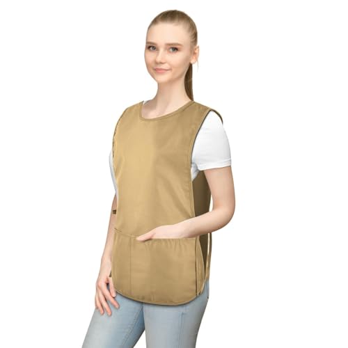 TFTAFAN Cobbler Apron Unisex Waterproof Apron with 2 Deep Pockets Art Smock for Painting Cleaning Artiest Apron work kitchen - color: Khaki