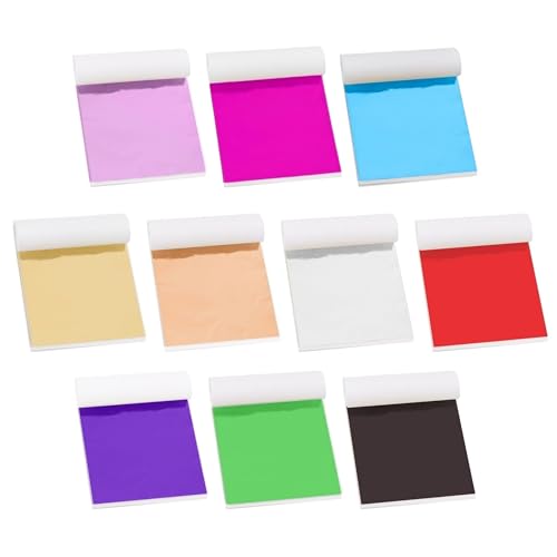 KINNO 100 Sheets Gold Leaf Sheets 10 Colors Gold Foil Leaf Multi-Color Imitation Foil Sheet for Art Decoration, Painting, Nails, Handicrafts, DIY Crafts(3.15 x 3.35 Inches) - color: 10colors-100pcs