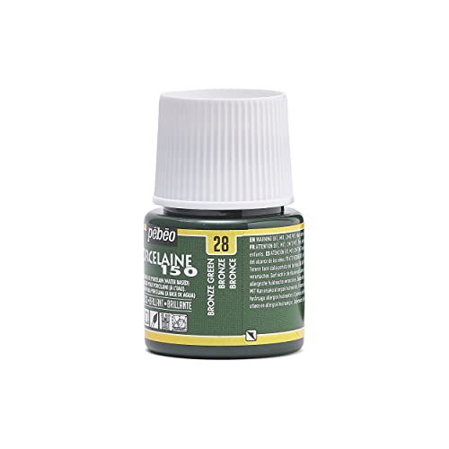 Pebeo Porcelaine 150 Ceramic Paint - Water-Based High-Gloss Paint for Porcelain, 45 ml Bottle, Bronze Green - color: Bronze Green