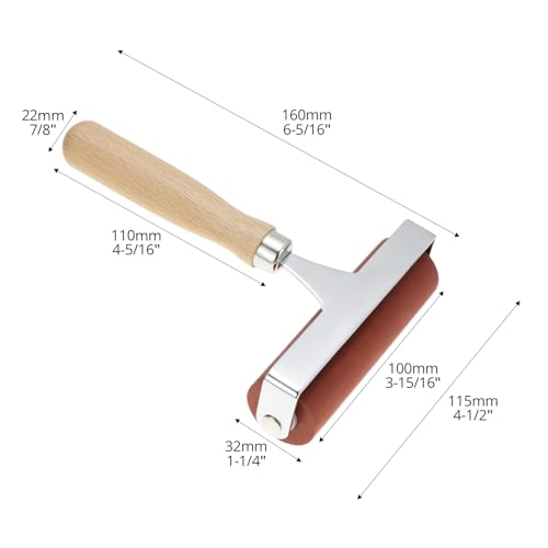 QWORK Soft Rubber Brayer, 4 Inch Soft Natural Latex Roller with Precision Finish, Steel Frame, Ideal for Linoleum, Soft Block, or Woodcut Printing