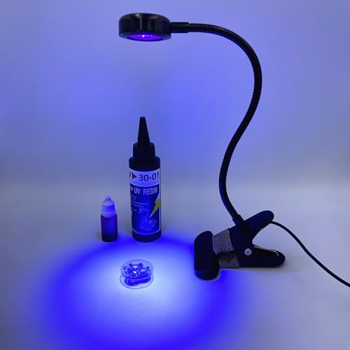 5W Gooseneck UV Light for Resin Curing, 395-405nm LED UV Curing Lamp with 12" Flexible Arm & Steel Clamp for Resin Molds, Jewelry Making, DIY Crafts, Gel X Nails, Nail Polish
