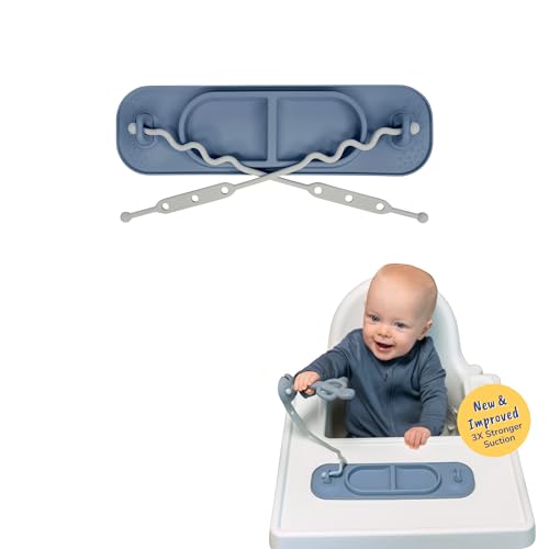 BUSY BABY Silicone Mini Mat - NEW and Improved Suction Cups, 2 Straps to Secure Baby Essentials, Self Feeding, Baby Led Weaning, Travel Wet Bag Included (Pewter Mini) - color: Pewter Mini