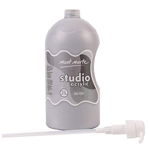 Mont Marte Discovery School Acrylic, Silver, 1/2 Gallon (2 Liter). Ideal for Students and Artists. Excellent Coverage and Fast Drying. Pump Lid Included. - color: Silver