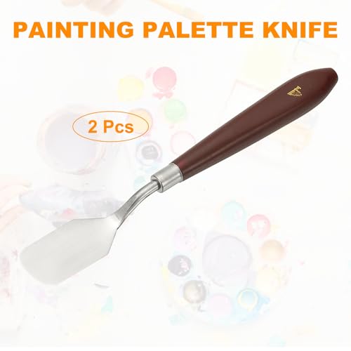 HARFINGTON 2pcs Palette Knife Painting Tool 0.91" x 1.77" Stainless Steel Art Spatula Pallet Knives Scrapers Tools with Plastic Handle for Acrylic Oil Canvas Mixing Spreading, Red/Silver