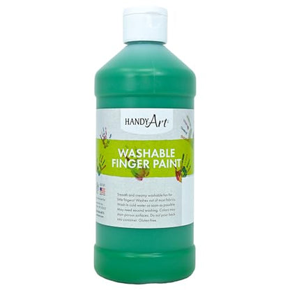 Handy Art Washable Finger Paint, Green, 16 oz Bottle, Easy Clean Up, Sensory Paints for Fingers & Hand Prints, Ages 3 & Up, Safe for Kids & Toddlers, AP Certified Non-Toxic, Made in USA - color: Green