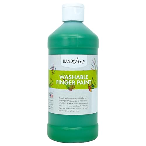 Handy Art Washable Finger Paint, Green, 16 oz Bottle, Easy Clean Up, Sensory Paints for Fingers & Hand Prints, Ages 3 & Up, Safe for Kids & Toddlers, AP Certified Non-Toxic, Made in USA - color: Green