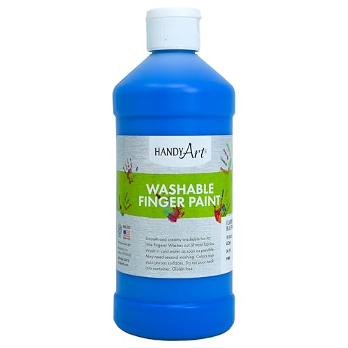 Handy Art Washable Finger Paint, Fluorescent Blue, 16 oz Bottle, Easy Clean Up, Sensory Paints for Fingers & Hand Prints, Ages 3 & Up, Safe for Kids & Toddlers, AP Certified Non-Toxic, Made in USA - color: Fluorescent Blue