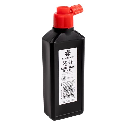 Yasutomo Bokuju Liquid Ink - 6oz Sumi Ink for Calligraphy and Artwork - Black Drawing Ink for use with Japanese Ink Brushes and Dip Pens