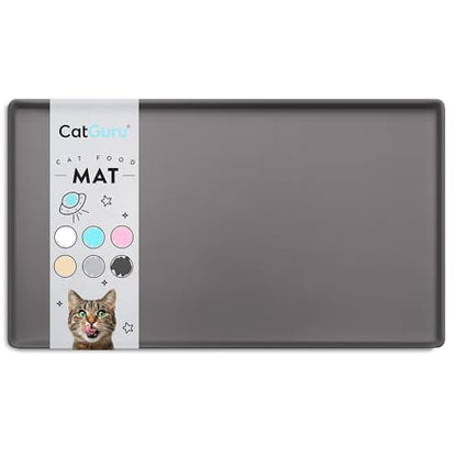 CatGuru Cat Food Mat, Small & Large Feeding Mats, 100% Waterproof Silicone Pet Placemat, Non-Slip Cat Food and Water Bowl or Water Fountain (Small, Carbon) - color: Carbon, size: S: 19" x 11"