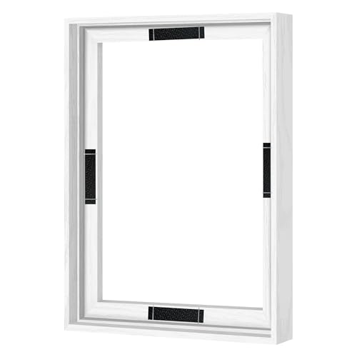 Abtgt 12x16 Canvas Floating Frame with 0.9" Deep, White Floater Frame for Canvas Paintings with Adhesive, Vertical or Horizontal Wall Art frame for Prints Oil Painting Diamond Decor, 1 Pack. - color: White, size: 12x16