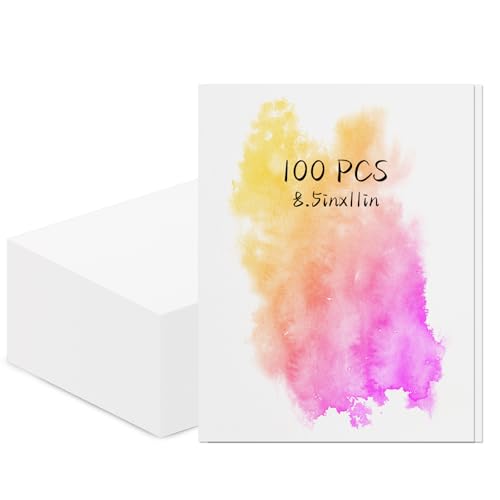 100Pcs 8.5 x 11 inch Cotton Watercolor Paper Bulk, 140 lb/300 GSM Thick Cold Press Water Color Paper, White Art Paper for Drawing, Markers, Gouache, Acrylic Painting