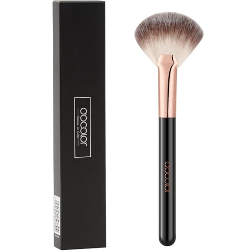 docolor Highlighter Brush Fan Brush Blush Brush Setting Makeup Brush Face Makeup Brush Synthetic Bristles For Powder, Bronzer, Highlight, Contour, Professional Make Up Brush Wooden handle - size: Fan Brush-M