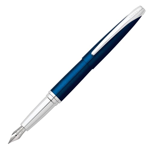 Cross ATX Translucent Blue Lacquer Stainless Steel Fine Nib Fountain Pen - Refillable Pen for Smooth Writing - Black Ink - Comfortable Grip - Long-Lasting - Professional Office Supplies - color: Translucent Blue, style: Fine Nib