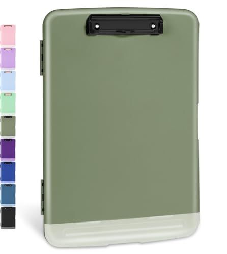 Sooez Clipboard with Storage, High Capacity Nursing Clipboard with Pen Holder, Clip Boards 8.5x11 with Storage, Low-Profile Clip, Lightweight Plastic Clipboard for Teachers, Lawers, Office Workers - color: Sage Green With Black Clip
