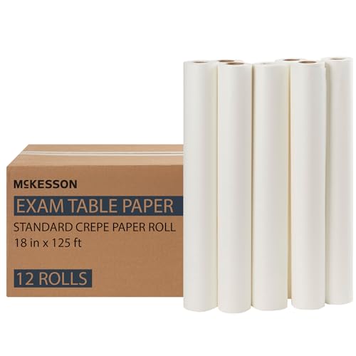 McKesson Medical Exam Table Paper Rolls [12 Rolls] – 18 in x 125 ft White Standard Crepe Disposable Bed Cover for Doctor, Spa, Diaper Changing, Waxing, Nursing, Chiropractor, Patternmaking, Tracing