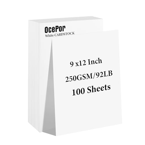 OcePor 100 Sheets White Cardstock 9” x 12”, 92lb/250gsm Black Card Stock, Thick Card Stock Paper, Heavy Cardstock Paper for Printer, Resume, Scrapbooks, Art, Crafts, Business Cards - color: White-100Sheets, size: 9x12