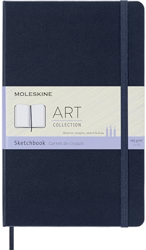 Moleskine Art Sketchbook, Hard Cover, Large (5" x 8.25") Plain/Blank, Sapphire Blue, 104 Pages