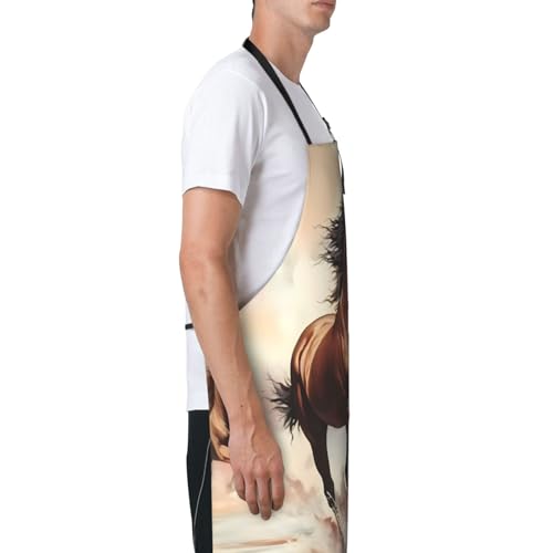 Prancing Brown Horse Heavy Duty Waterproof Apron with Pockets for AdultsResistant Grilling, Gardening, Painting - color: Prancing Brown Horse