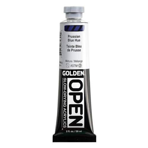 GOLDEN OPEN Slow-Drying Acrylics, Prussian Blue Hue, 2 fl oz. tube, Professional Acrylic Paint, Semi-Transparent - color: Prussian Blue Hue, size: 2 Fl Oz (Pack of 1)