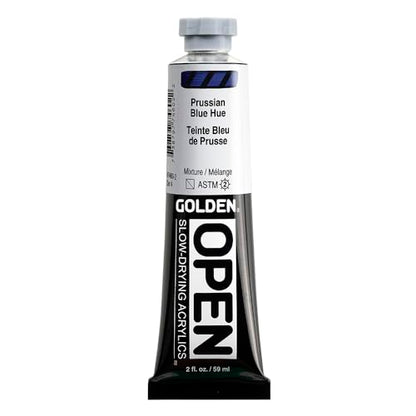 GOLDEN OPEN Slow-Drying Acrylics, Prussian Blue Hue, 2 fl oz. tube, Professional Acrylic Paint, Semi-Transparent - color: Prussian Blue Hue, size: 2 Fl Oz (Pack of 1)