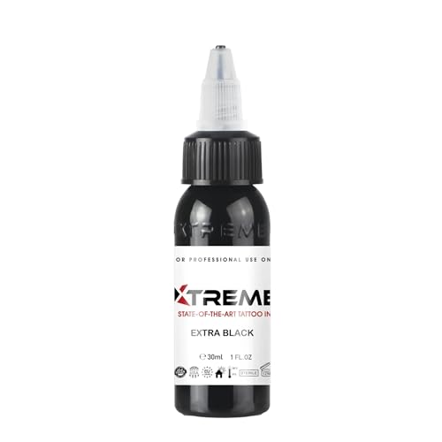 Xtreme Tattoo Ink, Versatile Medium Viscosity for Precision Tattooing, Rich Hue, Quick Healing, Acrylic-Free, Water Based and Premium Quality, Ready-to-Use Tattoo Ink (Extra Black, 1 oz) - color: Extra Black, size: 1 fl oz